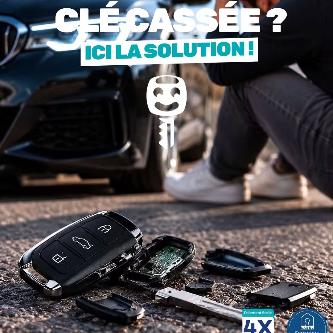 Clé télécommande démontée au sol près d'une voiture